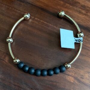 NWT gold tone black bead adjustable cuff